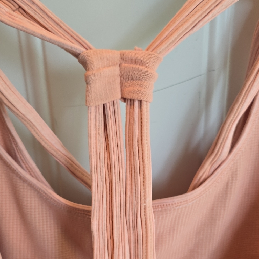 Peach Ribbed Button-Up Crop Top - Picture 5 of 7